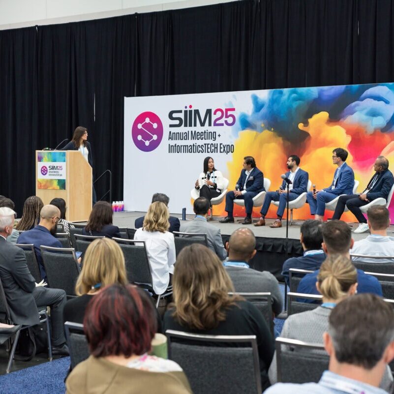 Panel discussion at SIIM Annual Meeting with industry experts on medical imaging innovations.