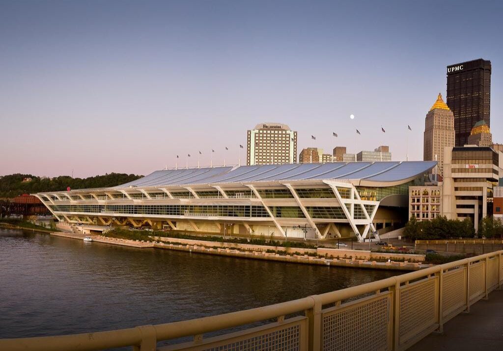 1. Modern conference center on waterfront in Pittsburgh, PA, hosting SIIM Annual Meeting focused on medical imaging, radiology, and healthcare innovation.